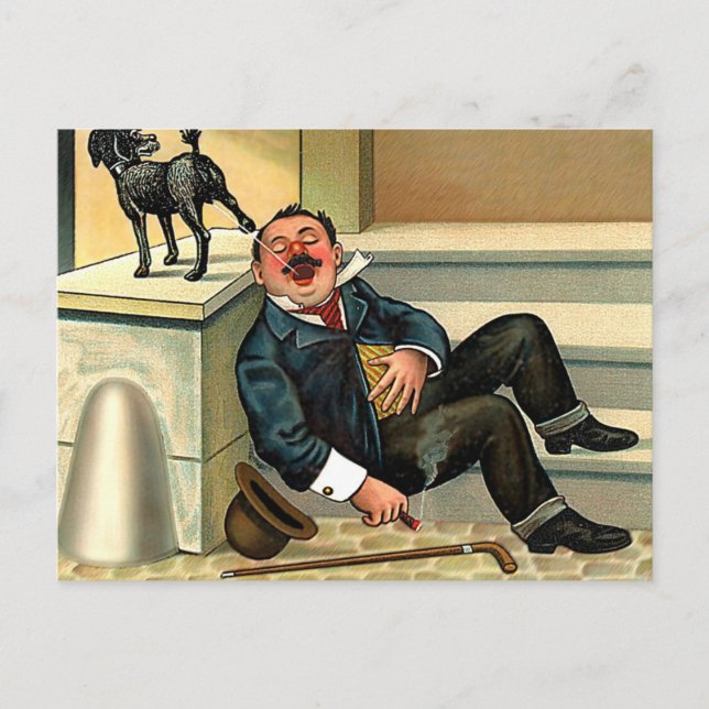 UNHÖFLICHES WECKEN - Vintage Hundekunst Postkarte (Vorderseite)