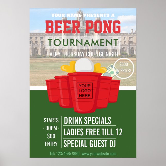 Uni Beer Pong Turnier hinzufügen Logo und Foto Poster (Vorne)