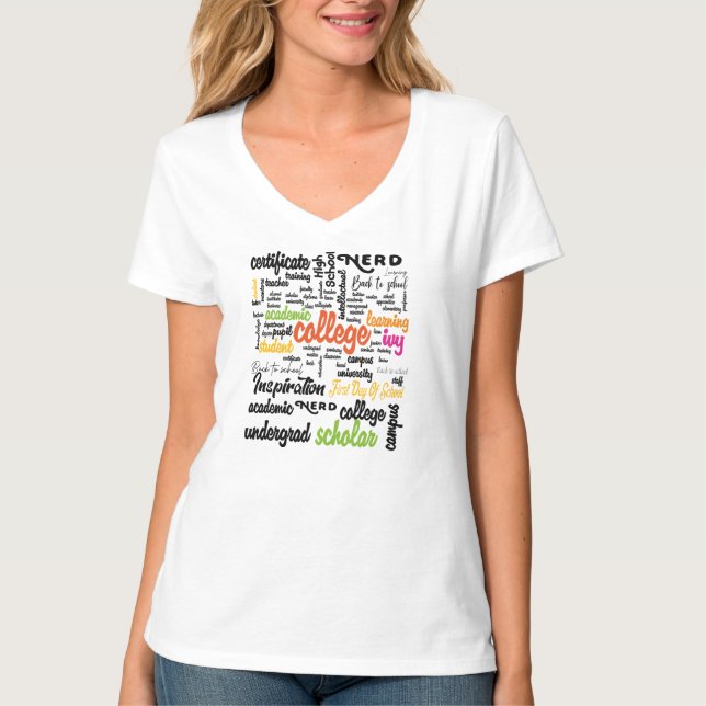 Uni Bildung Word Cloud-Muster T-Shirt (Vorderseite)
