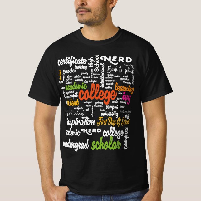Uni Bildung Word Cloud-Muster T-Shirt (Vorderseite)
