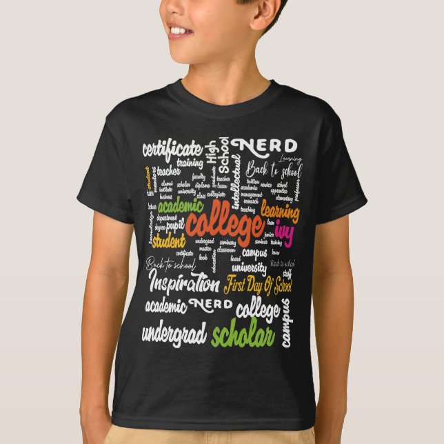 Uni Bildung Word Cloud-Muster T-Shirt (Vorderseite)
