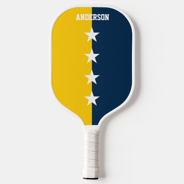 Uni Blau- und Maisgelbe Monogramm Pickleball Schläger (Rückseite)