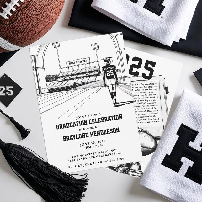 Uni Bound Football Player Abschluss Einladung (Football Graduation Party Invitation. College Bound Football Player)