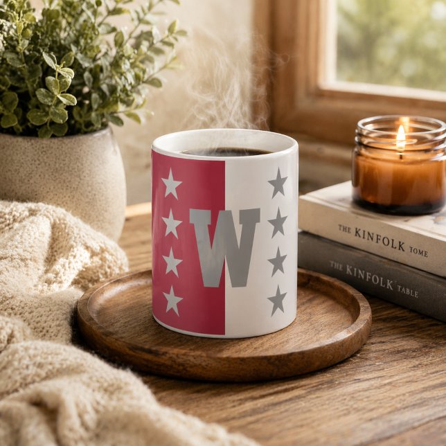 Uni Colors Crimson Red & White Monogram Kaffeetasse (Von Creator hochgeladen)