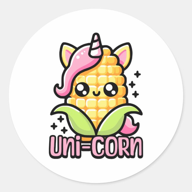 Uni-Corn! Niedlicher Maispun Runder Aufkleber (Vorderseite)