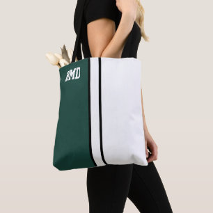 Uni Farben dunkelgrün und weiß Monogramm Tasche