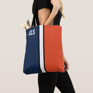 Uni Farben Navy Blue & Orange Monogram Tasche