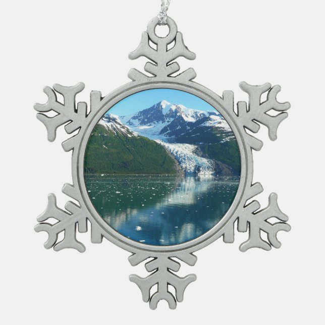 Uni Fjord I Beautiful Alaska Fotografie Schneeflocken Zinn-Ornament (Vorderseite)