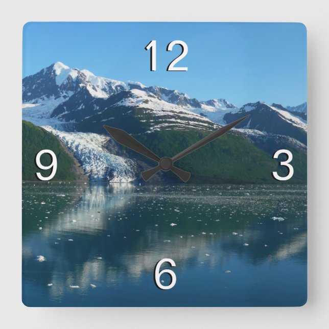 Uni Fjord II Schöne Alaska Fotografie Quadratische Wanduhr (Vorderseite)