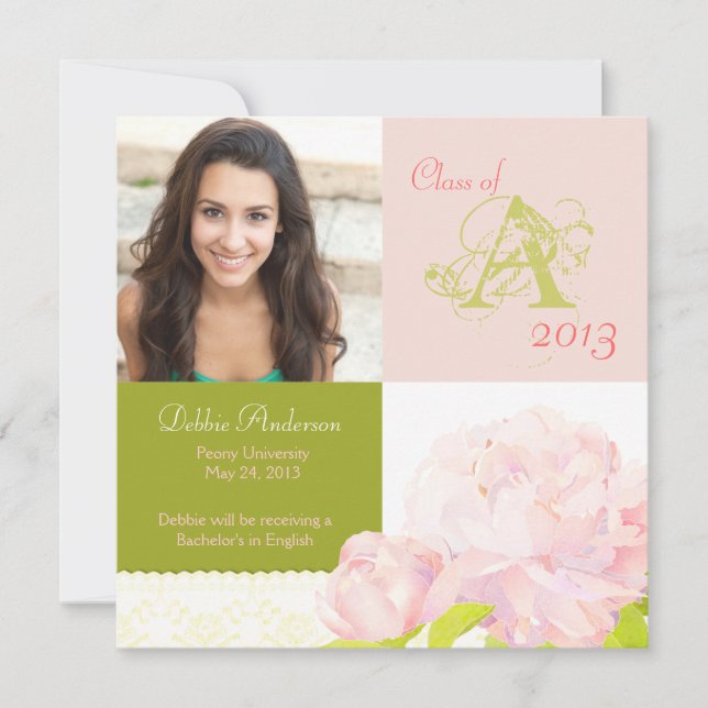 Uni-Mädchen-Abschluss-Monogramm-Mitteilung 2013 Einladung (Vorderseite)