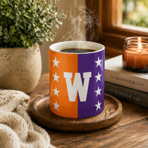Uni Orange, Lila und weiße Monogramm Kaffeetasse