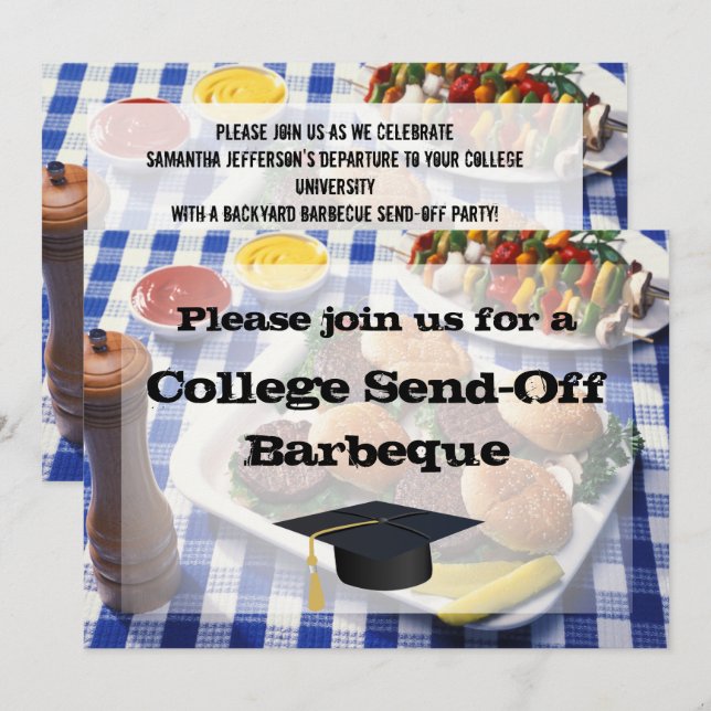 Uni Send-off GRILLEN Burgers auf Table Personalisi Einladung (Vorne/Hinten)