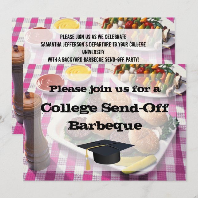 Uni Send-off Party GRILLEN Burgers Pink Tablecloth Einladung (Vorne/Hinten)