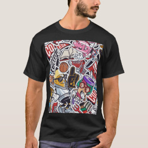 Uni Spaß, farbenfrohe Vintage Muster T-Shirt