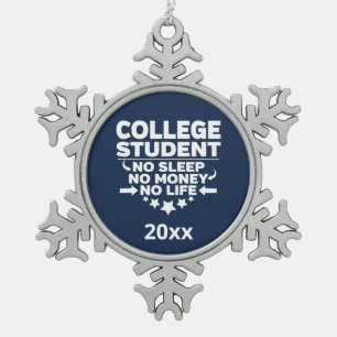 Uni Student No Sleep Life Athletic Navy Schneeflocken Zinn-Ornament
