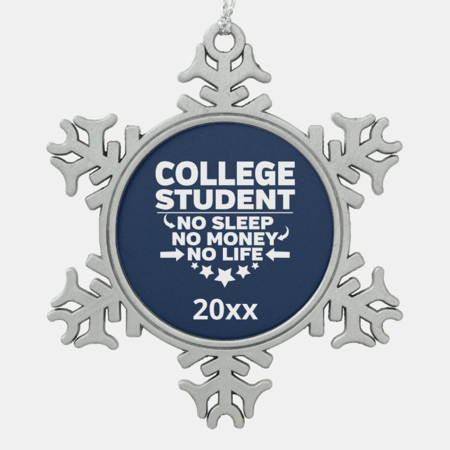 Uni Student No Sleep Life Athletic Navy Schneeflocken Zinn-Ornament (Vorderseite)