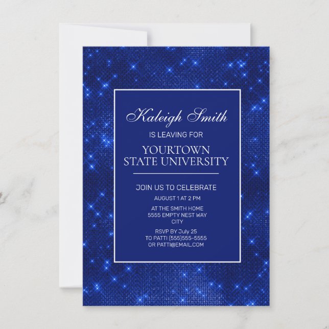 Uni Trunk Party Elegante Sparkle Navy Blue Inv Einladung (Vorderseite)