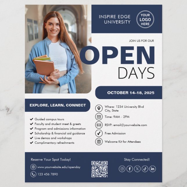 Uni University Open Day Navy Blue Business Flyer (Vorne)