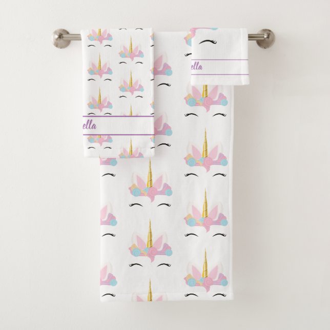 Unicorage Niedliches Muster Personalisierte Kinder Badhandtuch Set (Insitu)