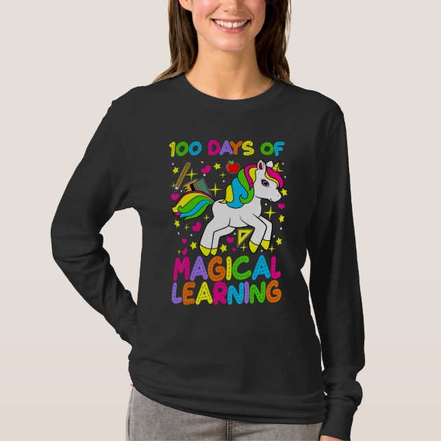 Unicorn 100 Days Of Magical Learning 100th Day Of  T-Shirt (Vorderseite)