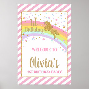 Unicorn 1. Geburtstag Party BegrüßungsHintergrundb Poster