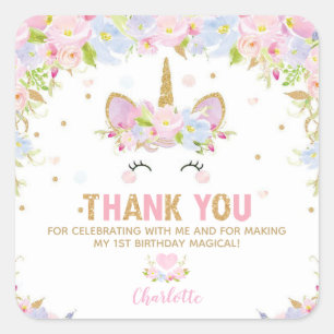Unicorn 1. Geburtstag Vielen Dank für Ihr Interess Quadratischer Aufkleber