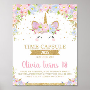 Unicorn 1. Geburtstag Zeit Kapselspiel Aktivität Poster