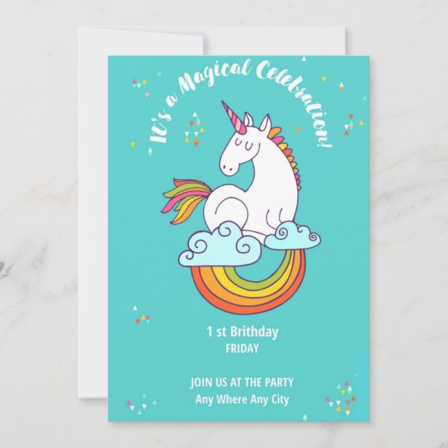 Unicorn 1 ST Birthday Gold Teal Pink Purple  Einladung (Vorderseite)