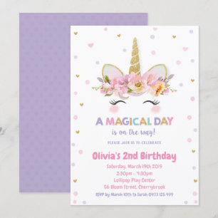 Unicorn 1er anniversaire Invitation Girls Gold Par