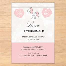 Unicorn 1st Birthday Cute Pink  Acryleinladungen