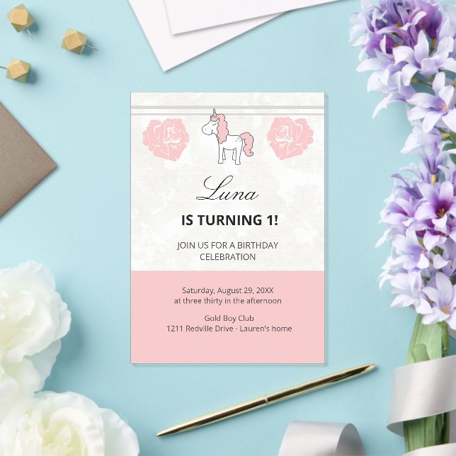 Unicorn 1st Birthday Cute Pink  Acryleinladungen (In Situ (Hochzeit))