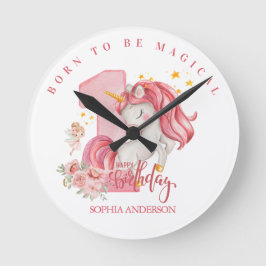 Unicorn 1st Birthday Pink Little Girl  Runde Wanduhr