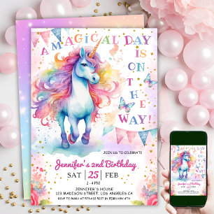Unicorn 2. Geburtstag Fairy Floral Rainbow & Stars Einladung