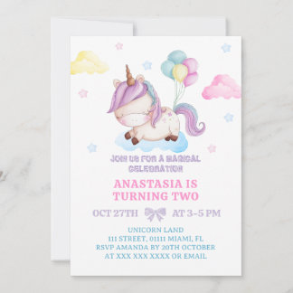 Unicorn 2. Geburtstag Regenbogen Einladung