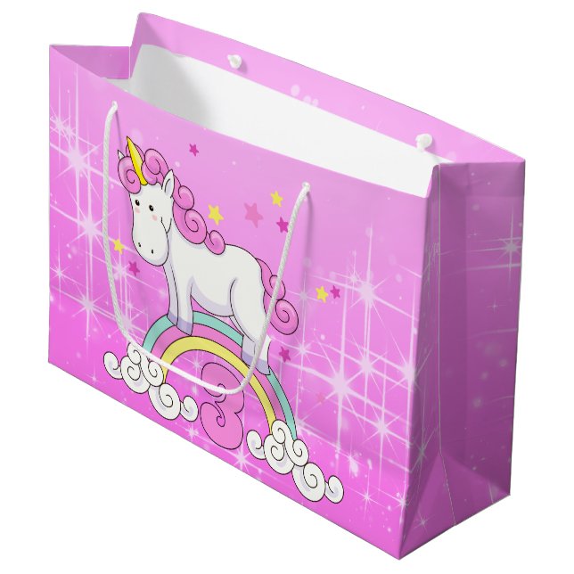 Unicorn 3. Geburtstag Große Geschenktüte (Vorderseite Schrägansicht)