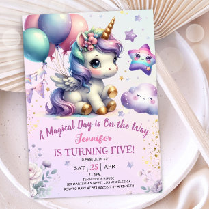 Unicorn 5e anniversaire Invitation fille violet & 