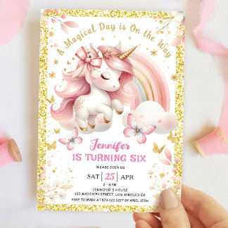 Unicorn 6. Geburtstagsparty Girl Blush Pink & Gold Einladung