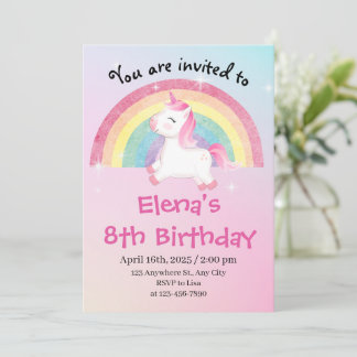 Unicorn 8. Geburtstag Einladung