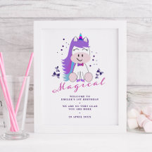 Unicorn Affiche de bienvenue fête d'anniversaire