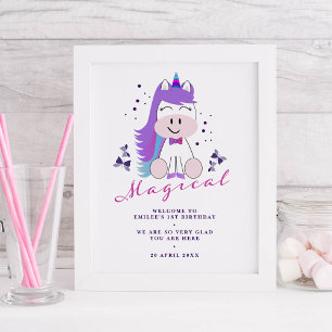 Unicorn Affiche de bienvenue fête d'anniversaire