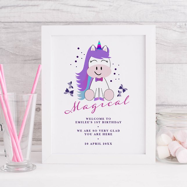 Unicorn Affiche de bienvenue fête d'anniversaire (Créateur téléchargé)