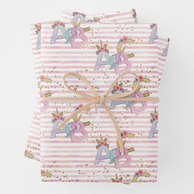 Unicorn Alphabet Muster Geschenkpapier Set (Beispiel)
