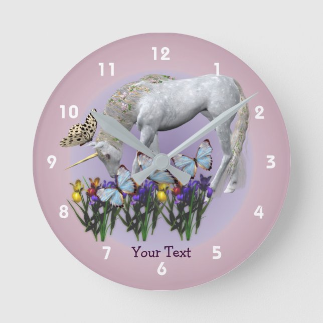 Unicorn And Butterflies Animal Runde Wanduhr (Vorderseite)