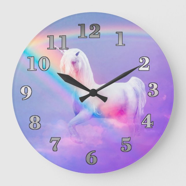 Unicorn and Rainbow Große Wanduhr (Vorderseite)