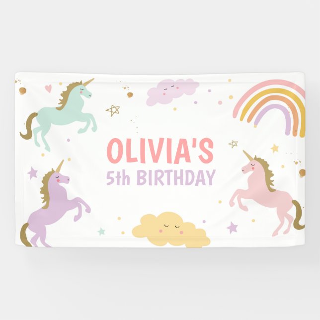 Unicorn Anniversaire Bannière Arc-en-ciel magique (Horizontal)