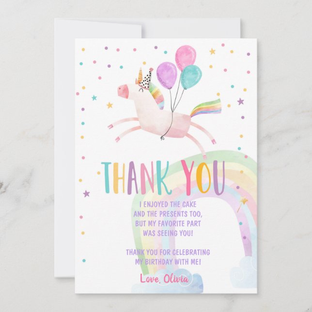 Unicorn anniversaire Carte de remerciements rose m (Devant)