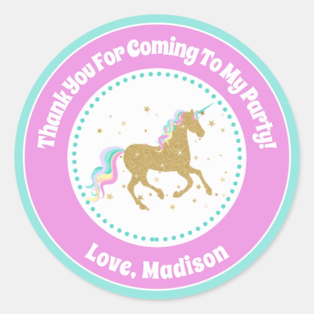 Unicorn Anniversaire Fête Favoriser Stickers (Devant)