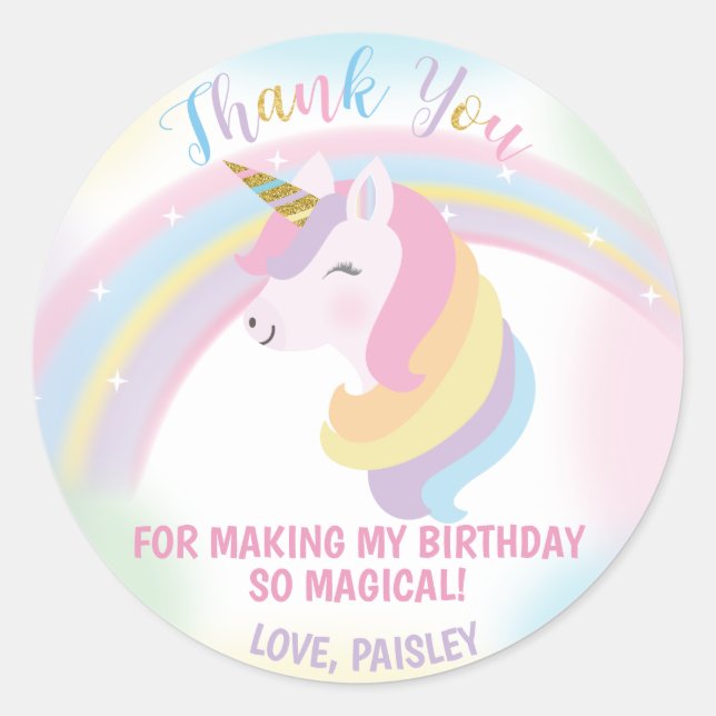 Unicorn Anniversaire Fête Favoriser Stickers (Devant)