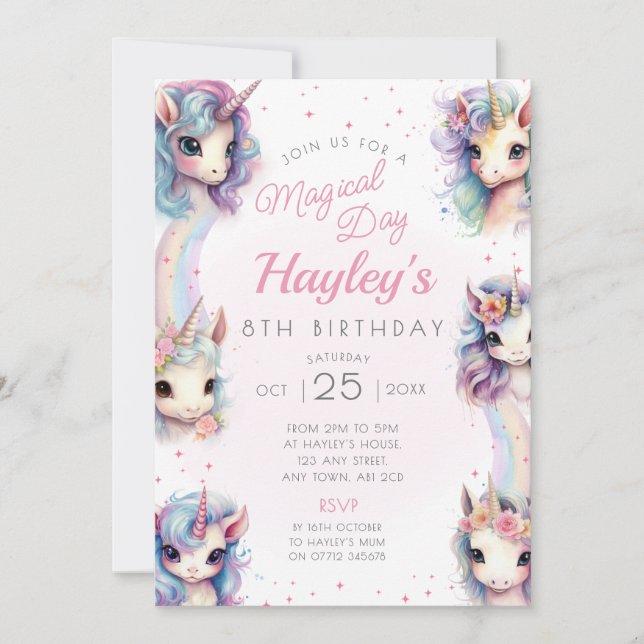 Unicorn Anniversaire Fête Invitation Jour magique (Devant)
