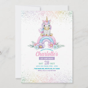 Unicorn Anniversaire Invitation fille Rainbow Part